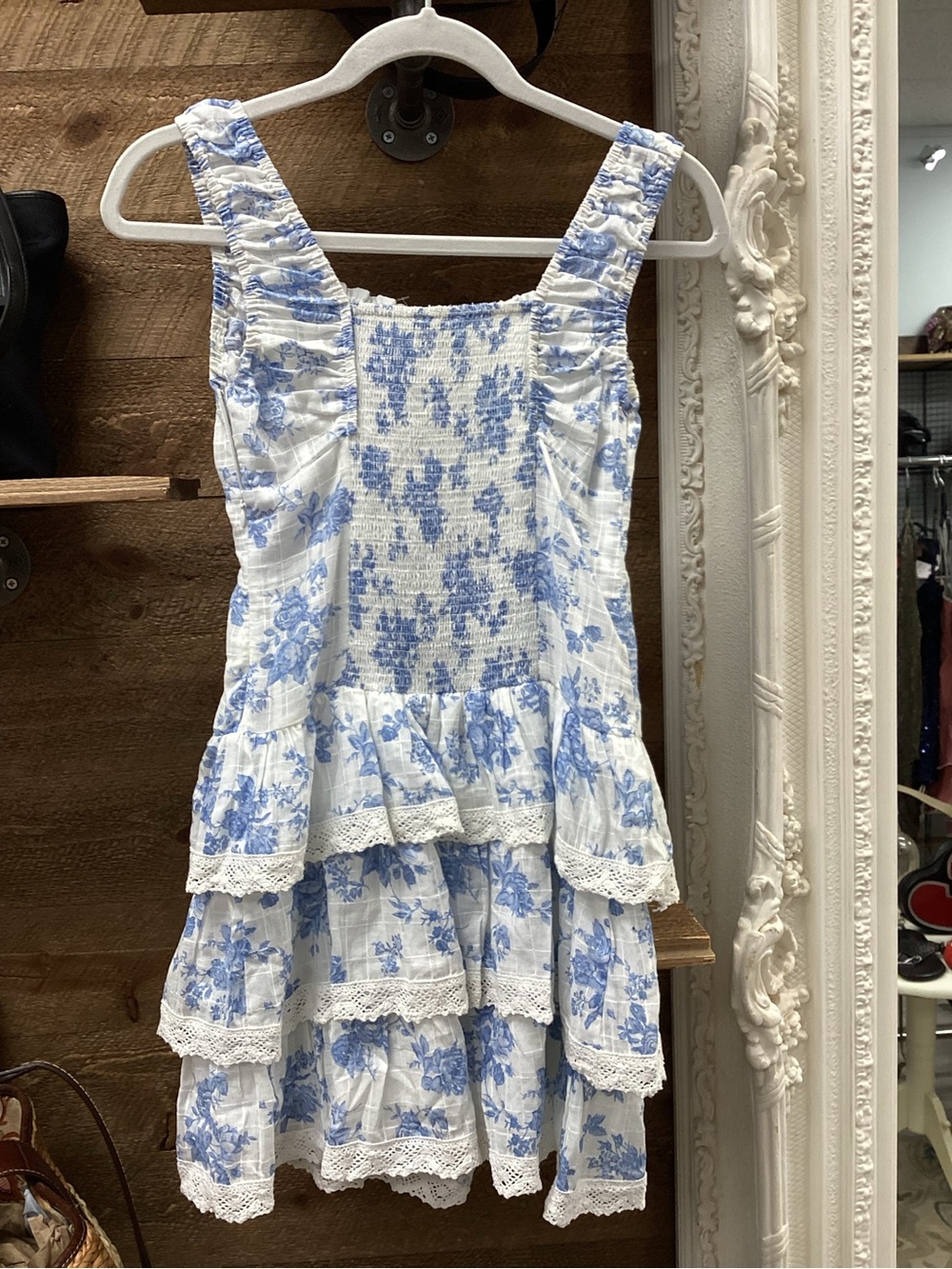 Blue Floral Ruffle-Tier Mini Dress - Picture 4 of 4